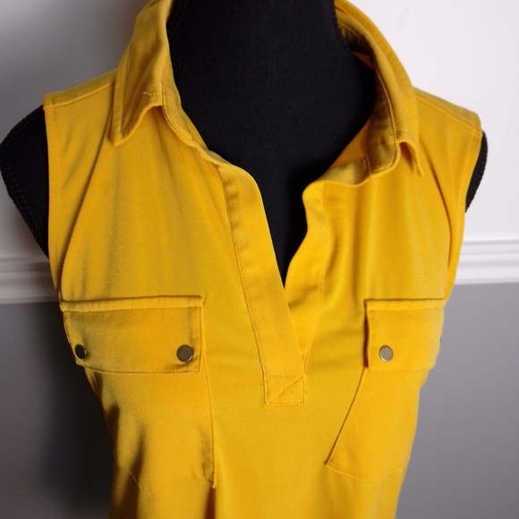 Jones new york sleeveless top collar Yellow Size Medium Lightweight Professional - Picture 3 of 7